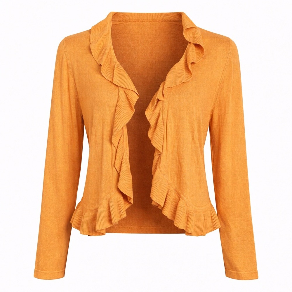 VTG Ruffle Hem Sweater Cardigan Womens 2XL Silk Blend Whimsical Coral Orange